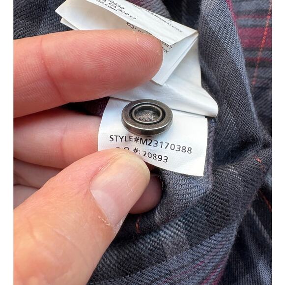 prAna Wool Blend Grey Maroon Plaid Pocket Button Down Flannel Shirt - L - Picture 10 of 10